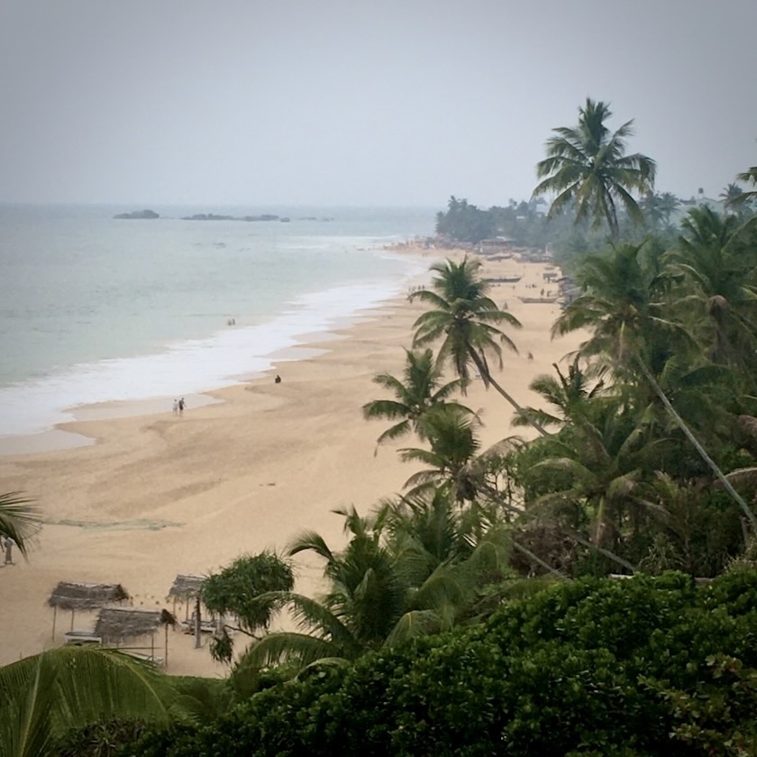 Panoramic view of Narigama Beach in Hikkaduwa, Sri Lanka.